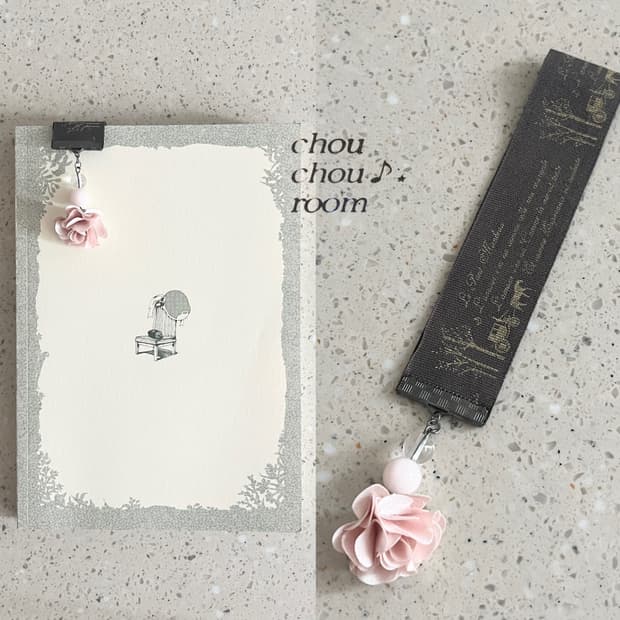 리본 펜던트 책갈피 ⊰pink flower⊱ bookmark