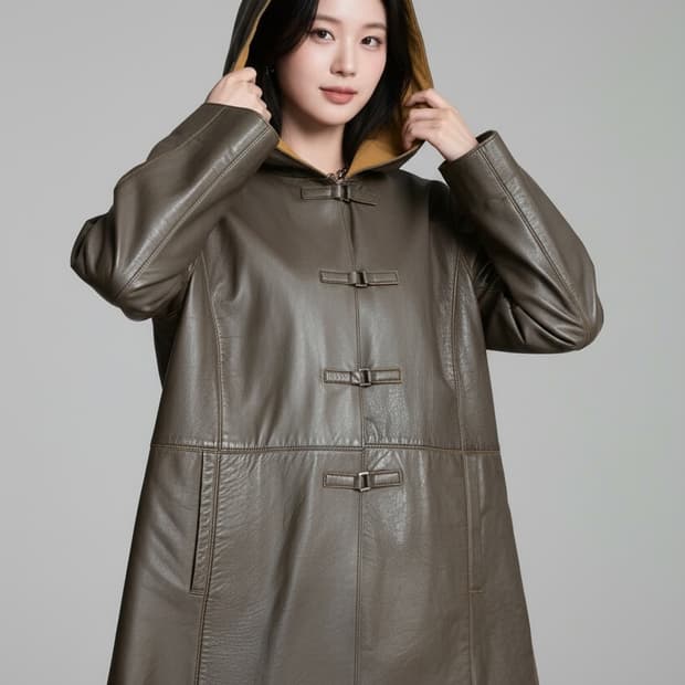 ARTICO 레더 후드 롱 자켓 M-L