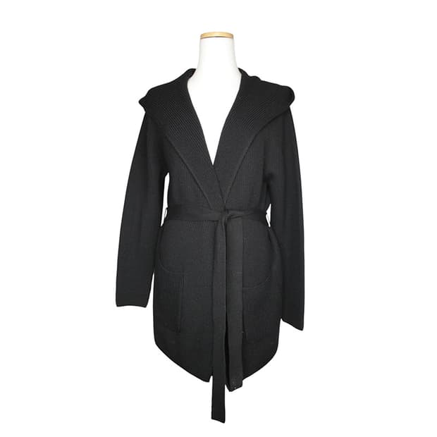 막스마라 블랙 니트 벨티드 후드 랩 가디건 55