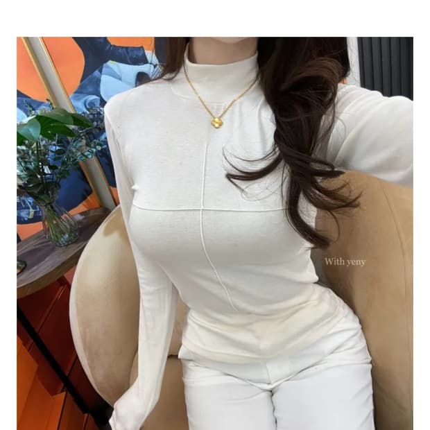 다미 십자 긴팔 반목 티셔츠 Free