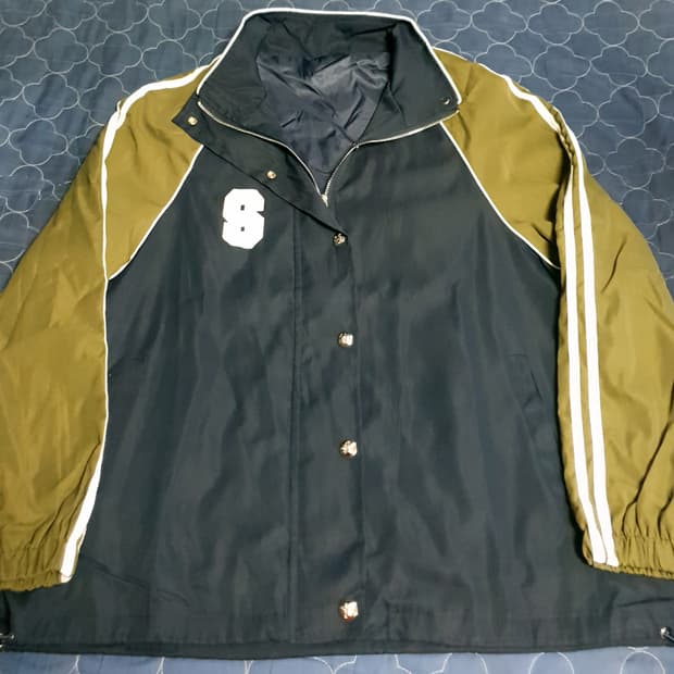 (보세) 자수와펜 패치 배색 스포티 집업 자켓 올리브 네이비(F)