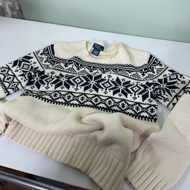 우먼M 폴로 랄프로렌 크림아이보리 자카드 노르딕니트