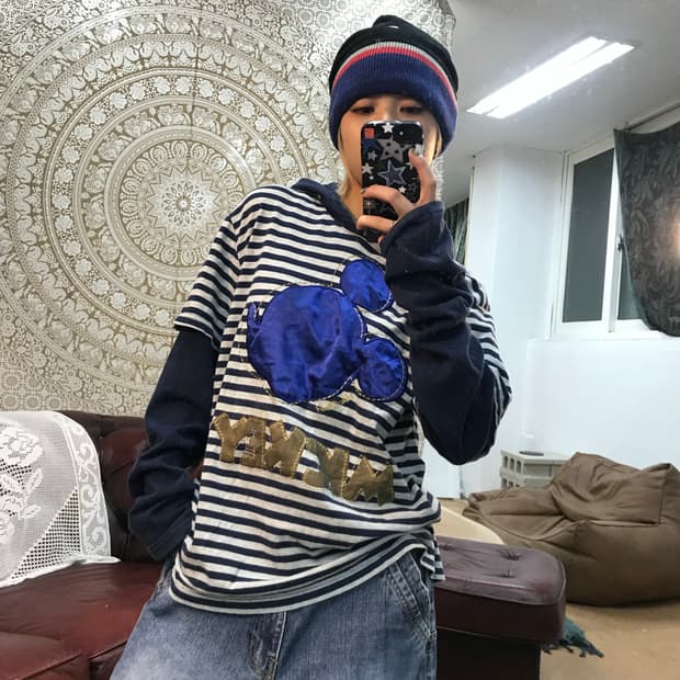 에스크 미키마우스 스트라이프 후드티 