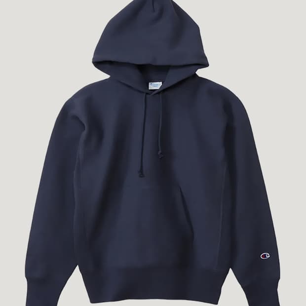 챔피온 네이비 기모 후드티 리버스위브 네이비