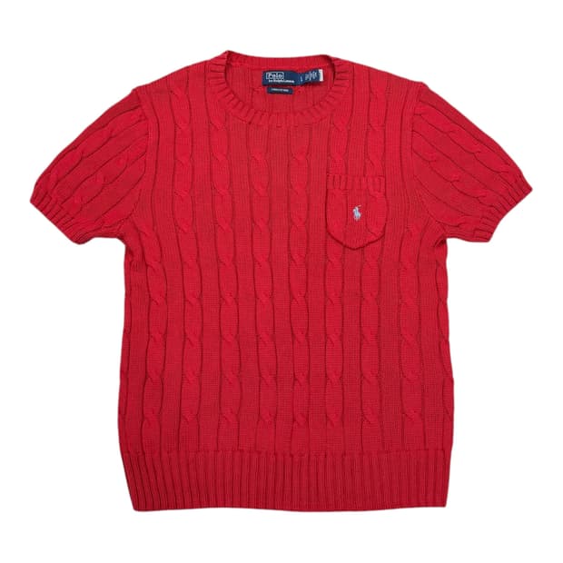 폴로 랄프로렌 신형 QR 피마코튼 케이블 반팔니트 레드 L