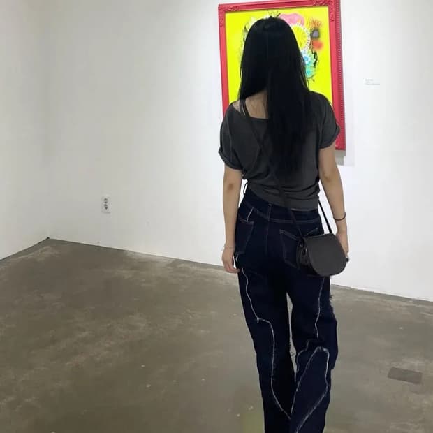데미지 뿔포켓 생지 데님팬츠