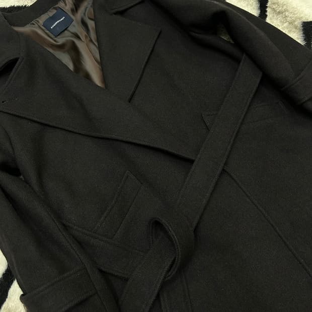 [OS]킨더살몬 울 혼방 롱 로브코트/다크브라운/카라버튼