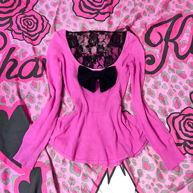 MA*RS마즈 아게하 블랙핑크 프릴레이스 리본 탑 히메 오네갸루 핀터대장