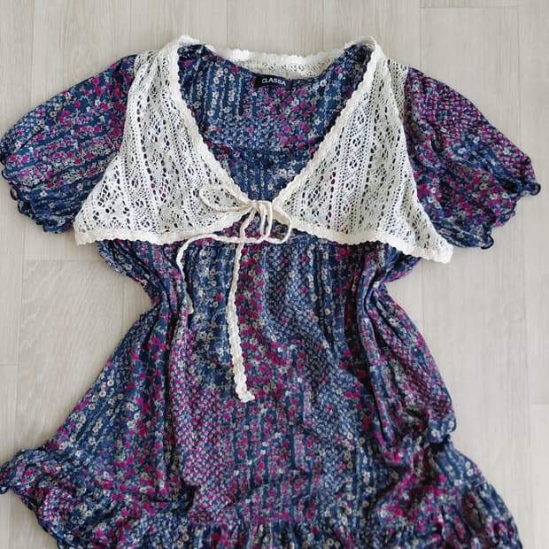 [일본빈티지] 꽃무늬 원피스 + 레이스 숄 세트