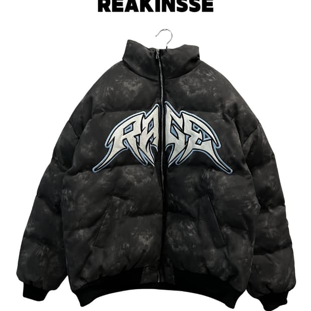 Reakinsse 오버핏 타이다이 레더 스트릿 푸퍼 패딩 자켓 