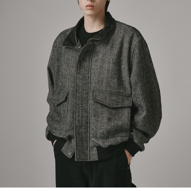 verdnt 헤링본 숏 자켓 차콜