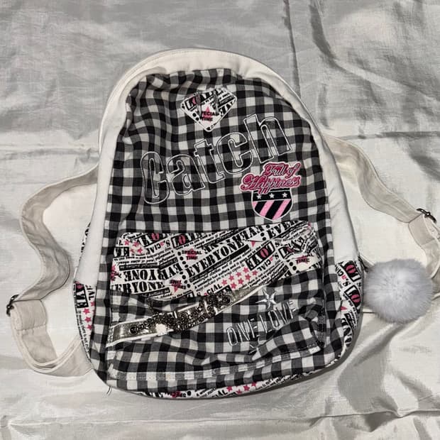 Y2K 니혼진 모리걸 핑크 체크 딸기우유 백팩 히메갸루