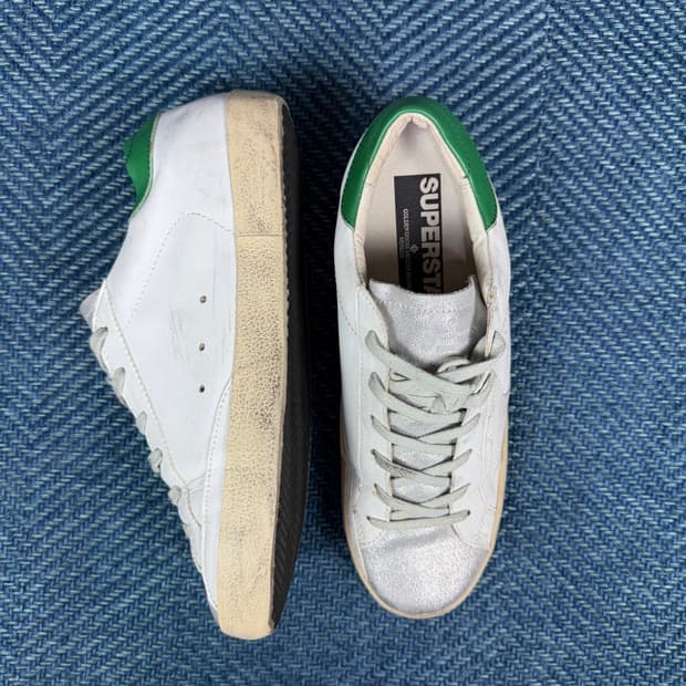 골든구스 슈퍼스타 화이트 실버 그린 탭 