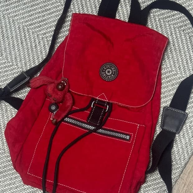 빈티지 키플링 레드 복조리 백팩 