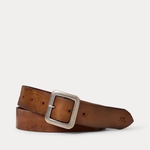 Rrl 핸드버니시 레더 벨트 브라운 32