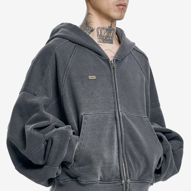 아조바이아조 피그먼트 크롭 후드집업