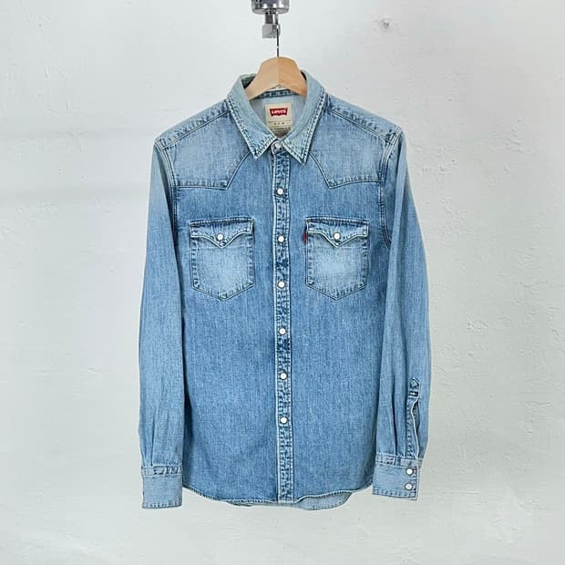 리바이스 웨스턴 펄 스냅 중청 블랭크 탭 데님 셔츠