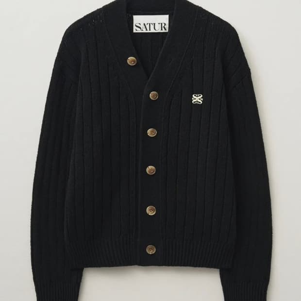 세터 파로 오버 사이즈 부클 가디건 클래식 블랙