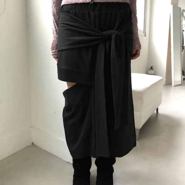 리포스st 레이어드 드레이프 블랙 저지 스커트