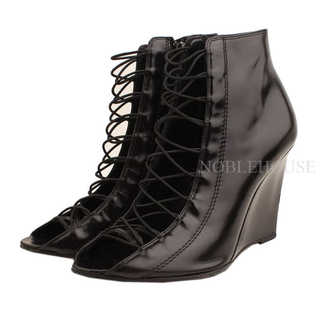 지방시 블랙 레이스업 웨지 부티슈즈 39 1/2