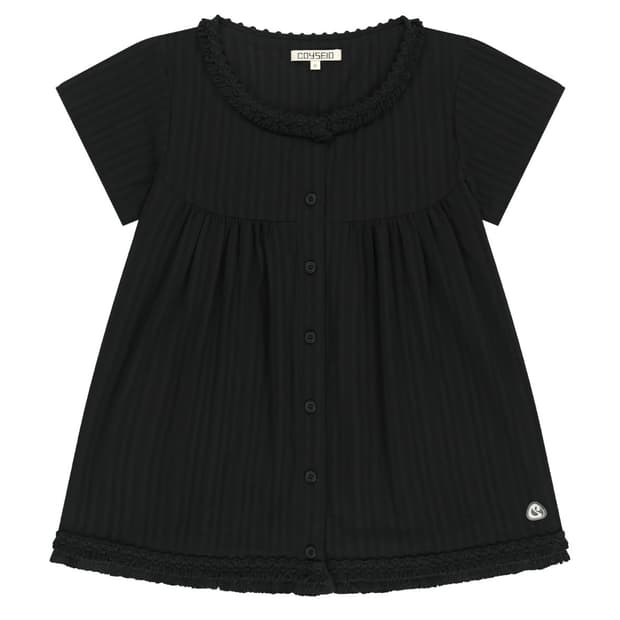 FRINGE SHIRRING BLOUSE BLACK