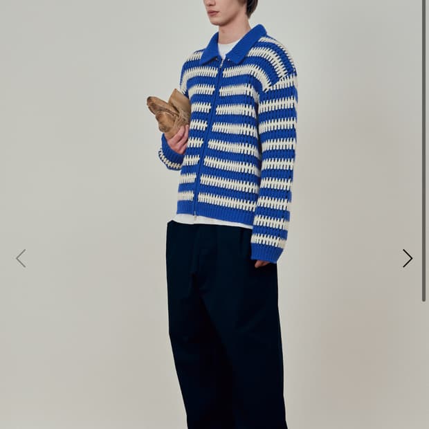 에스티유 Stripe Collar Zip UP Sweater Blue