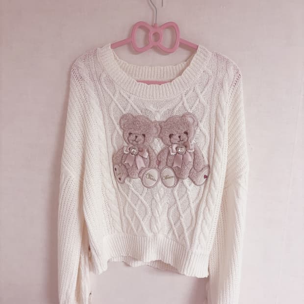 리즈리사 트윈베어 곰 니트 양산형 지뢰계 쿠마 화이트 블라우스