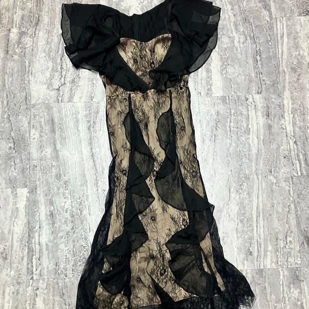 일본빈티지 초코라떼갸루 공주프린세스 퍼퓰럼 레이스원피스