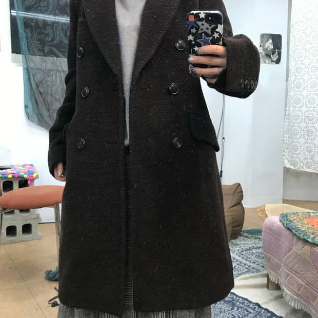 커스텀멜로우 여성 알파카 더블버튼 롱코트 