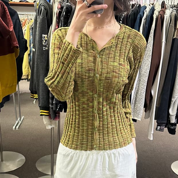 OS)Japanese vintage 여성 패턴 골지 니트 가디건