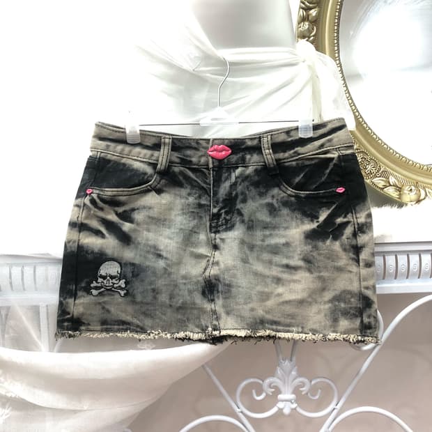 lip&skull point washed mini skirt💋