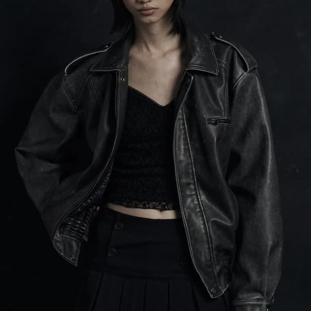 (새상품) 시너진 빈티지 레더 봄버점퍼(블랙)