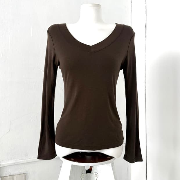 Brown V-Neck Long Sleeve