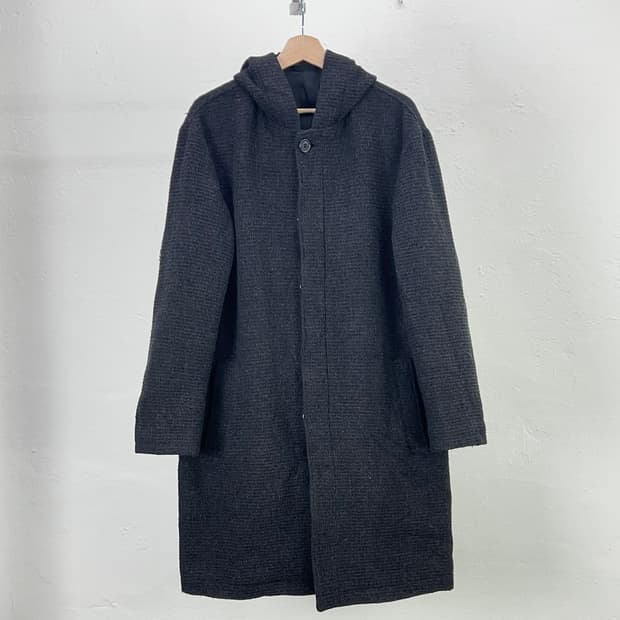 요지야마모토 AAR 더반 울 차콜 후드 롱 코트