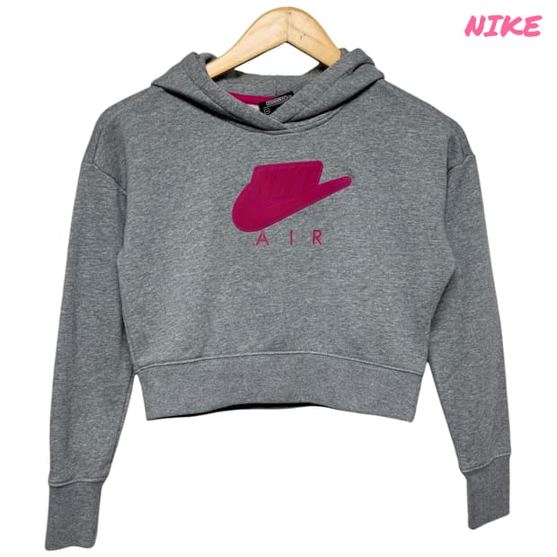 3808 나이키 그레이 핑크 크롭 후드티