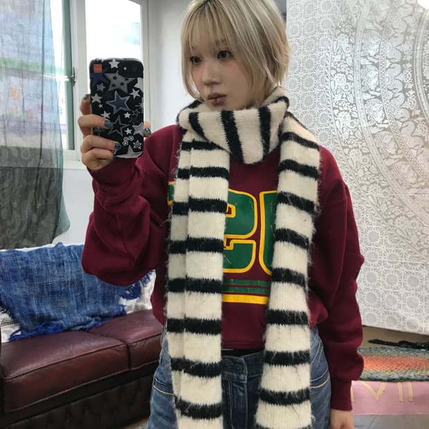 빈티지 흰검 스트라이프 머플러 목도리 