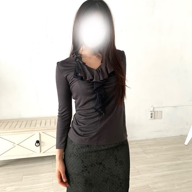 Feminine Charcoal Ruffle Blouse