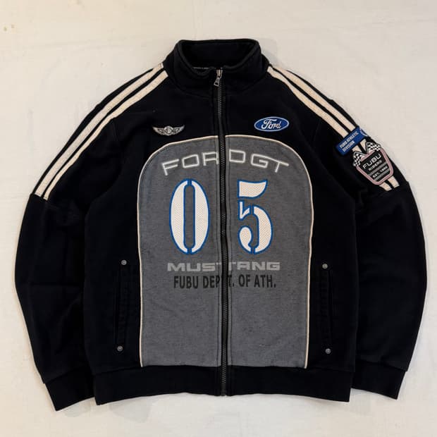 FUBU 후부 포드 머스탱 레이싱 코튼 집업 져지 블랙
