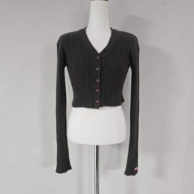 미스치프 골지 크롭 가디건 카키브라운