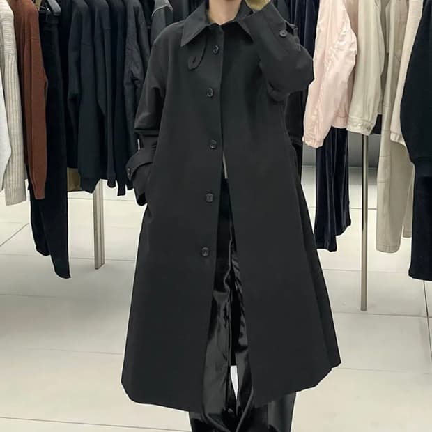 인사일런스 우먼 미니멀 싱글 트렌치 코트 블랙 s