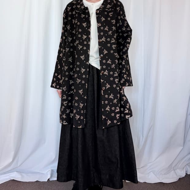 Rabbit Pattern Midi Coat - Brown