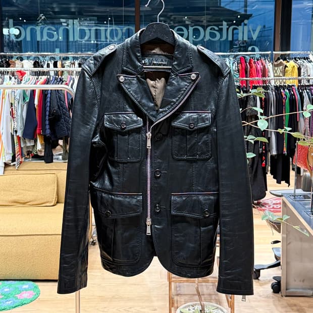 디스퀘어드2 블랙 램스킨 레더 자켓 