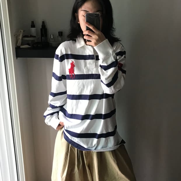 폴로 랄프로렌 빅 포니 로고 커스텀핏 스트라이프 럭비티
