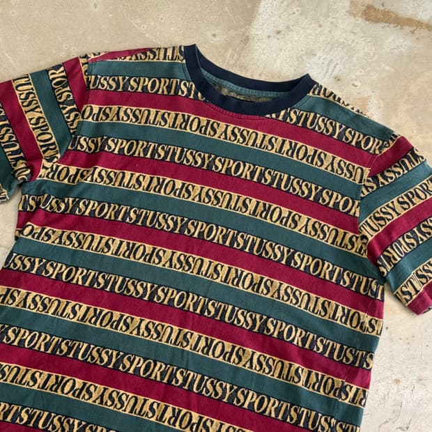 S 스투시 스포츠 스트라이프 반팔 티셔츠