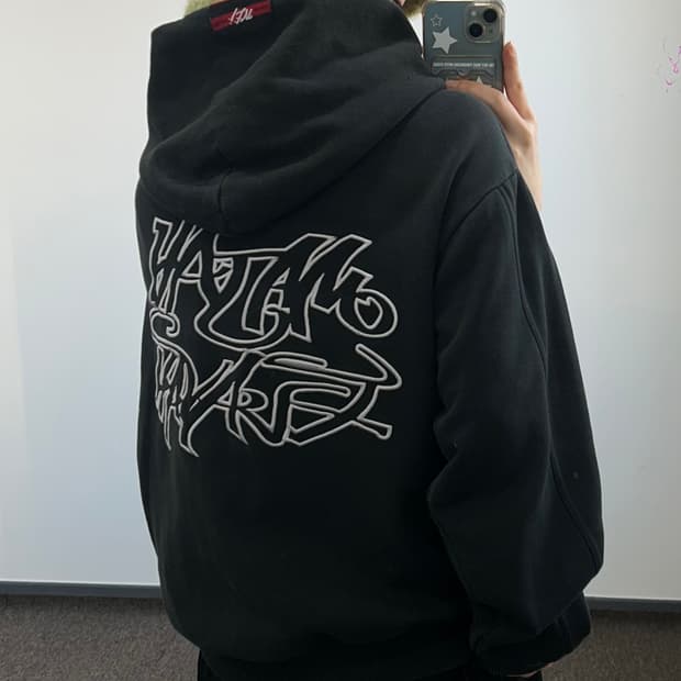 MF.! 마자플라자 백포인트 자수 블랙 버튼업 후드점퍼 