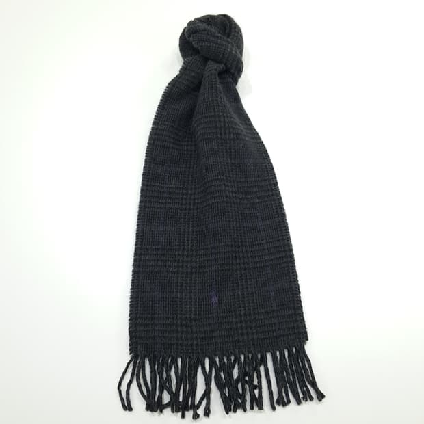 MX326 폴로 랄프로렌 퍼플 윈도우페인 양면 버진울 목도리 머플러