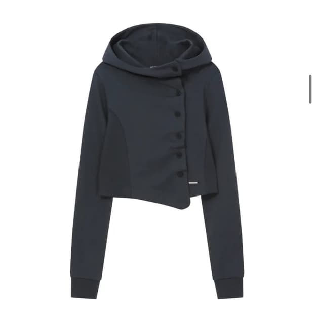 새상품 미세키서울 코울 넥 버튼 후디 후드 차콜 cowl neck 