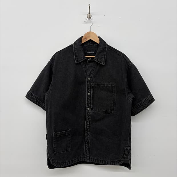 ZIOSONGZIO 블랙 데님 반팔 셔츠 남성 L