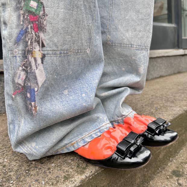 00s 미우미우 페이턴트 레더 더블 리본 발레 플랫