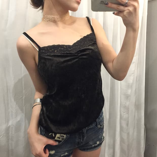 JPN Vintage 갸루 펑크 벨벳 슬리브리스
